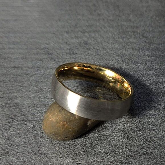 Mens Titanium Gold and Silver Wedding Band Ring - Titanium Wedding Ring For Him - Picture 5 of 7